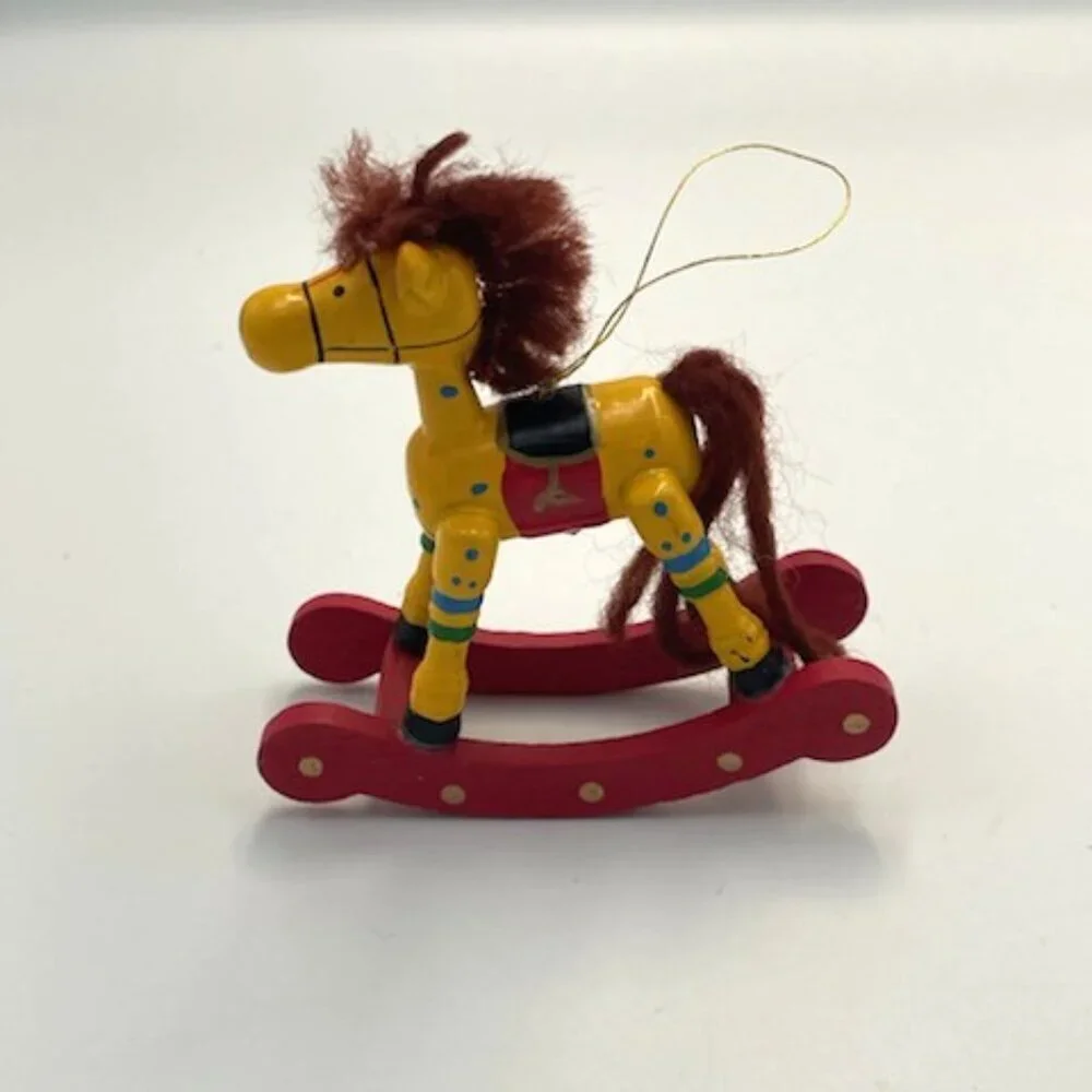 Vtg Wood Christmas‎ Ornaments Hand Painted Santa Train Girl Doll Rocking Horse